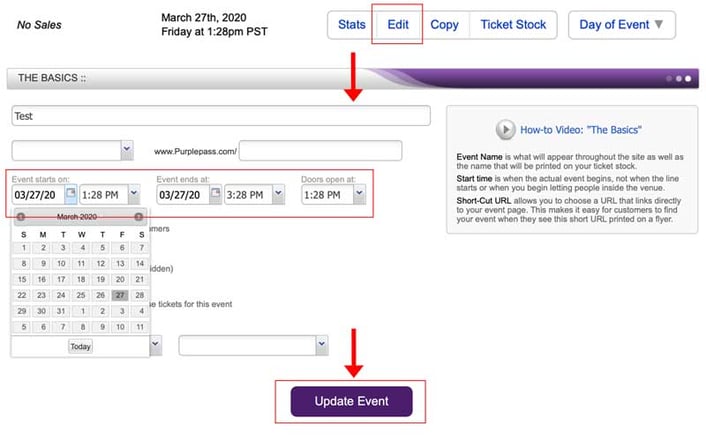 changing your event time