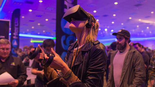 a woman using virtual reality